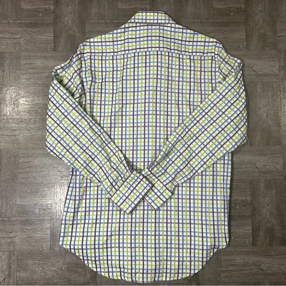 Mens Robert Graham Purple/Green/Blue Plaid Long Sleeve Dress Shirt Size Small - Picture 11 of 11